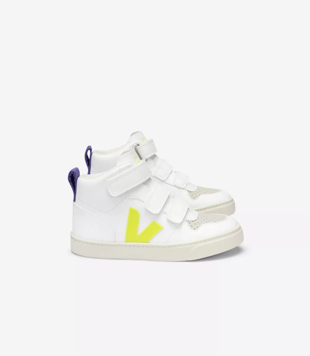 Enfant VEJA Enfants<V-10 MID CWL WHITE JAUNE FLUO PURPLE