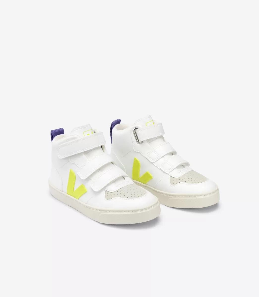 Enfant VEJA Enfants<V-10 MID CWL WHITE JAUNE FLUO PURPLE