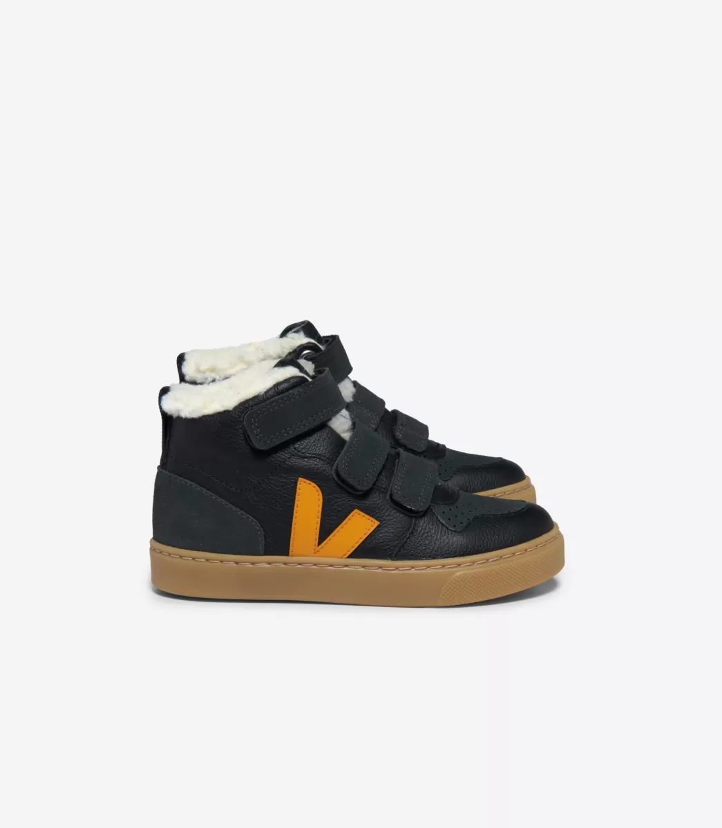 Enfant VEJA Montantes | V-10 Mid<V-10 MID FURED LEATHER BLACK OURO GRAFITE