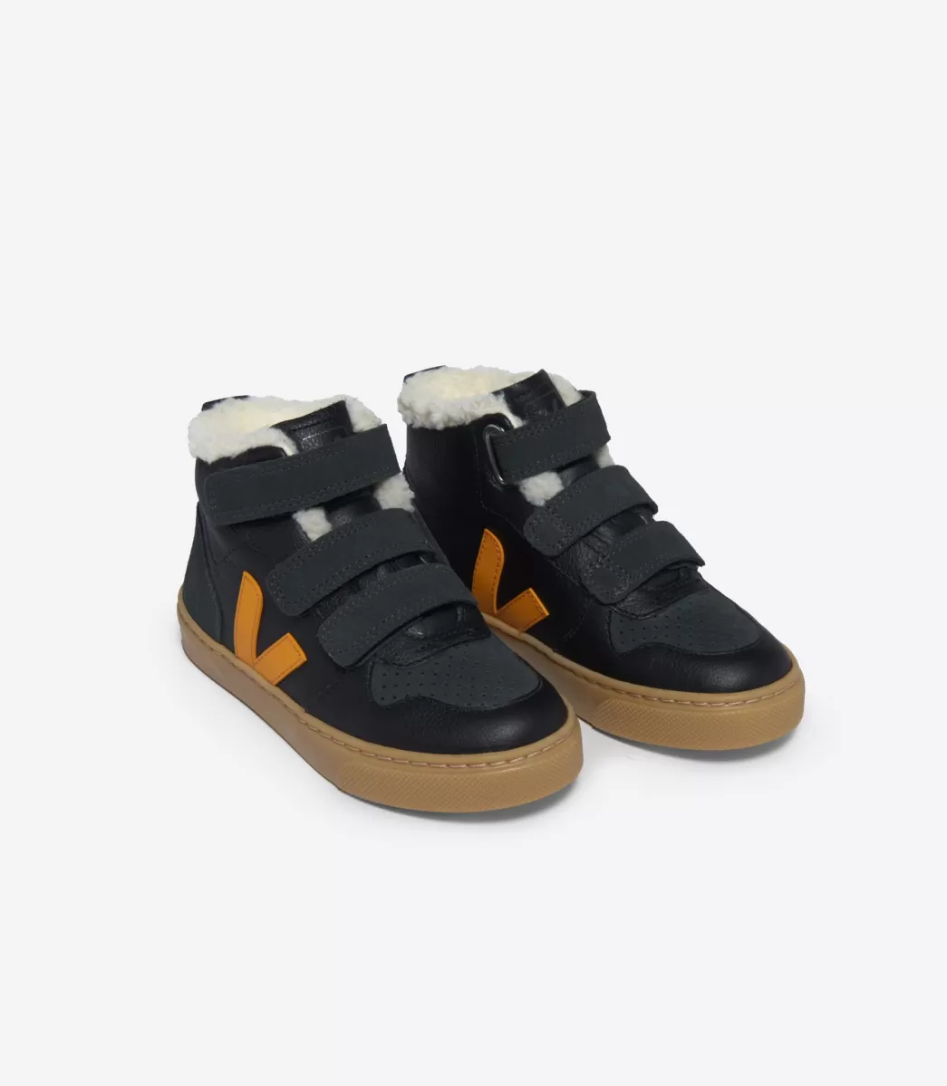 Enfant VEJA Montantes | V-10 Mid<V-10 MID FURED LEATHER BLACK OURO GRAFITE