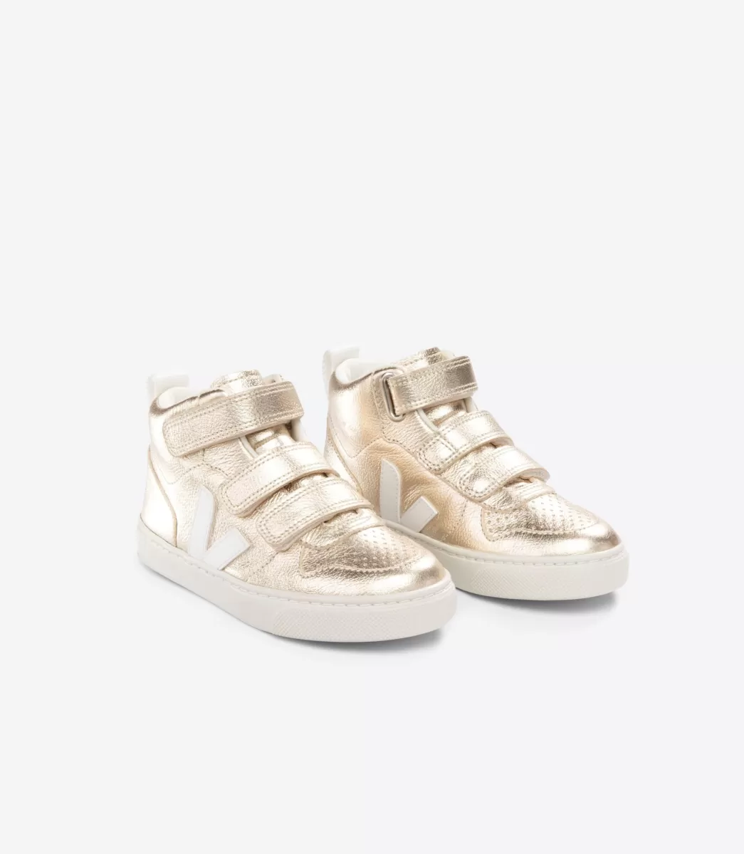 Enfant VEJA Montantes | V-10 Mid<V-10 MID LEATHER PLATINE WHITE
